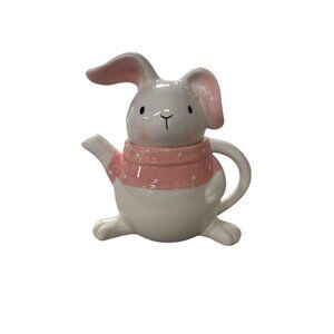 Ceramic Bunny Teapot With Pink Polka Dot Scarf